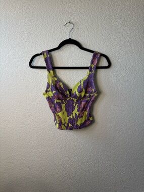 Zara Purple Floral Lime Cropped Camisole Corset Style